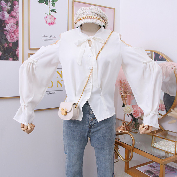 Нов модел актуална дамска риза с връзки и широк ръкав в няколко цвята