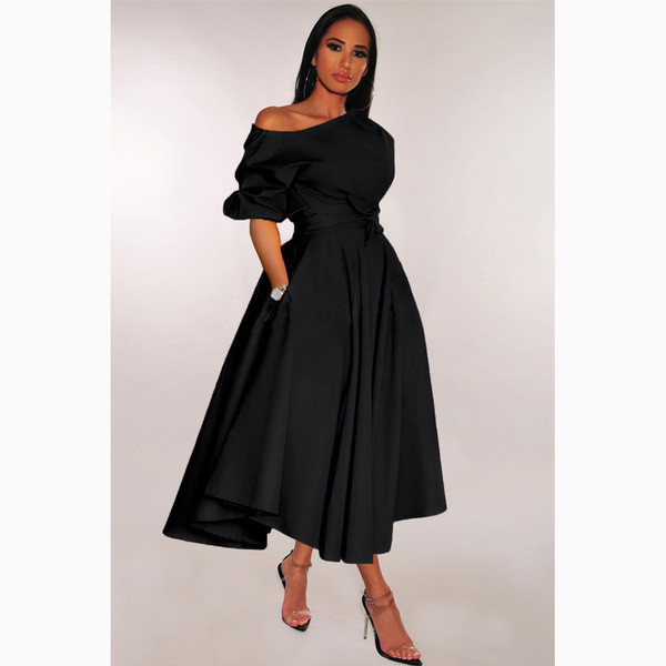 Елегантна  дамска рокля с паднали ръкави в два цвята 