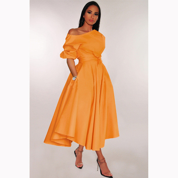 Елегантна  дамска рокля с паднали ръкави в два цвята 