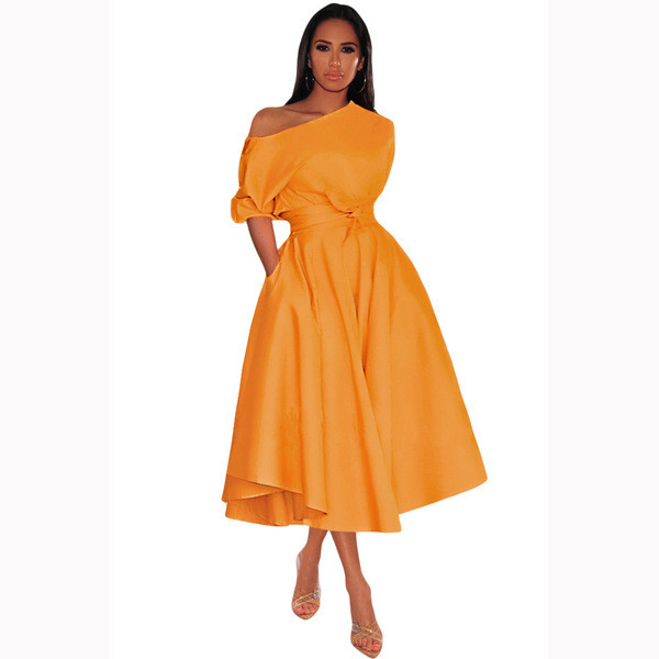 Елегантна  дамска рокля с паднали ръкави в два цвята 