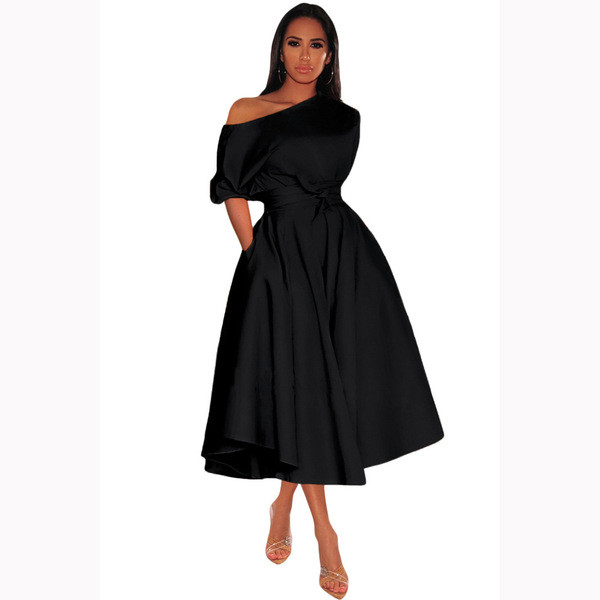 Елегантна  дамска рокля с паднали ръкави в два цвята 