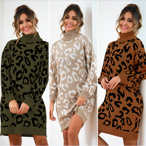 Модерна дамска рокля с дълъг ръкав и поло яка в три цвята