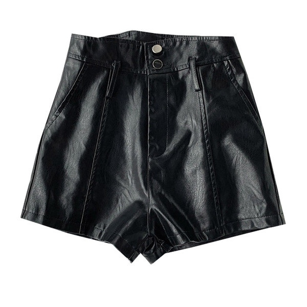 Изчистен модел къси кожени панталони в черен цвят