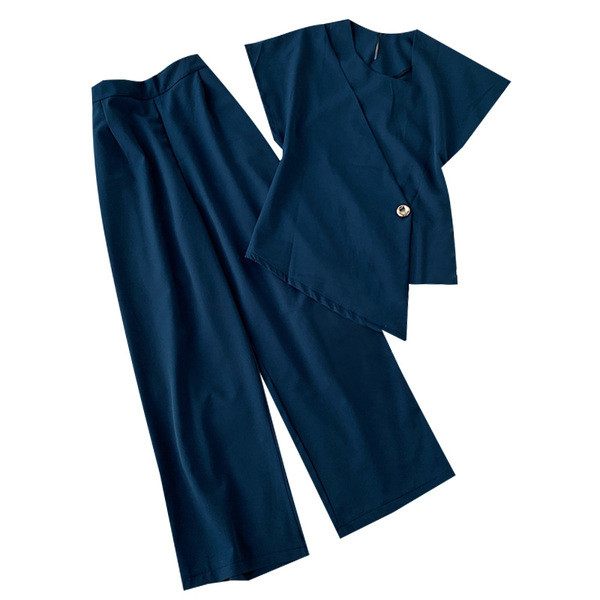 Стилен дамски комплект включващ блуза и широк панталон в четири цвята 