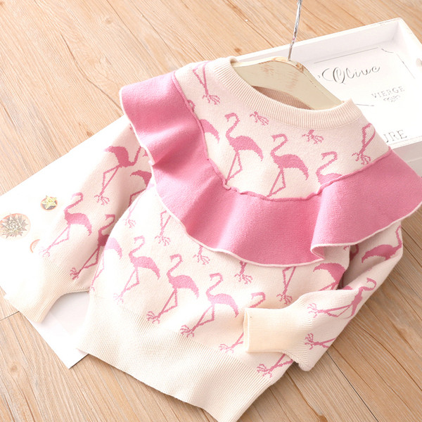 Нов модел детски пуловер с О-образно деколте за момичета