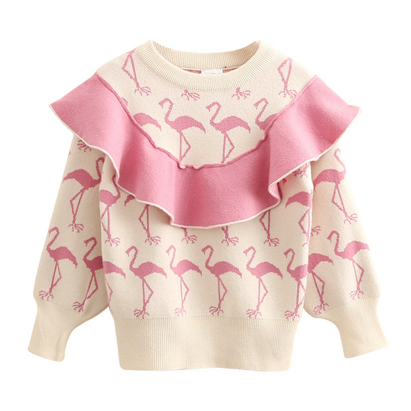 Нов модел детски пуловер с О-образно деколте за момичета