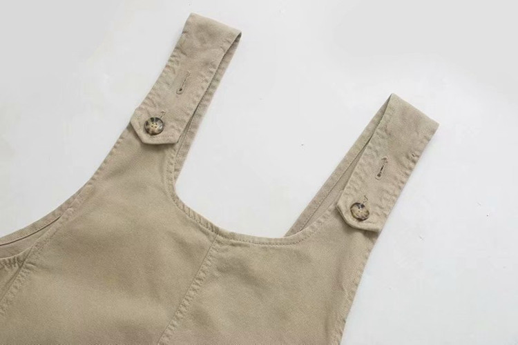 Дамски ежедневен дълъг гащеризон с презрамки в бежов цвят