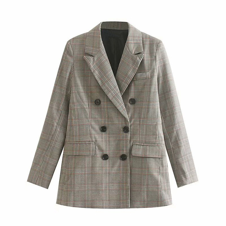 Дамско елегантно карирано сако с двуредно закопчаване