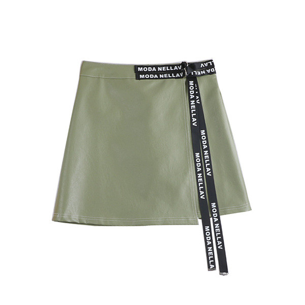 Модерна дамска пола от еко кожа-в три цвята с надписи