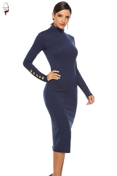 Ежедневна дамска рокля с висока яка в няколко цвята