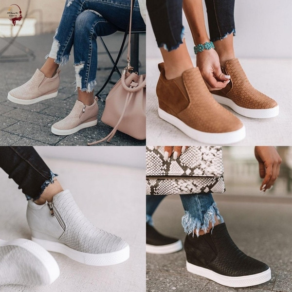 Дамски ежедневни обувки от еко кожа с вътрешна платформа и цип в четири цвята