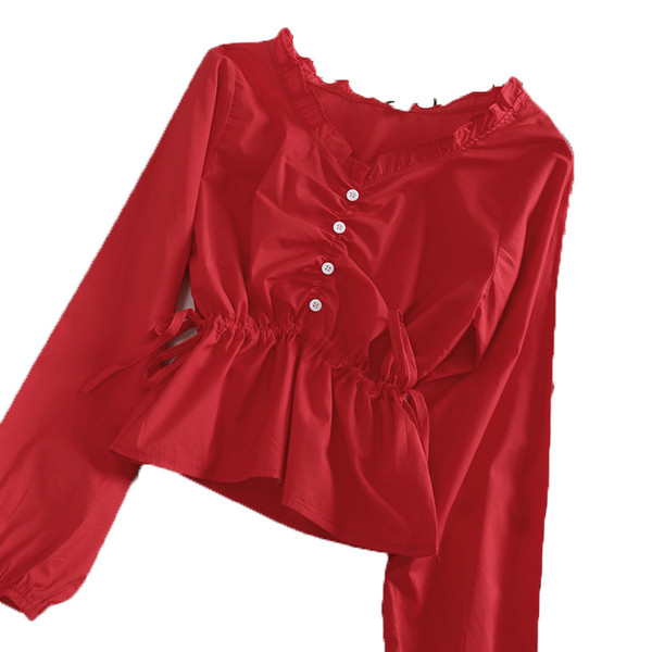 Модерна дамска риза с дълъг ръкав и връзки в няколко цвята