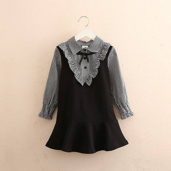 Нов модел актуална детска карирана рокля с копчета за момичета