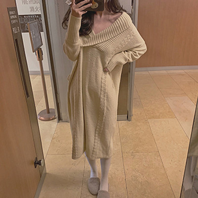 Rochie de iarna de dama cu decolteu in V in doua culori