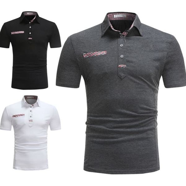 Модерна мъжка тениска с класическа яка и джоб в няколко цвята 