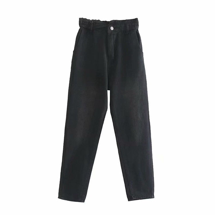 дамски дънки с висока ластична талия в тъмен цвят