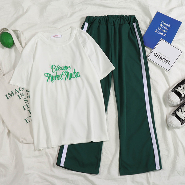 Спортно-ежедневен дамски комплект от две части в черен и зелен цвят