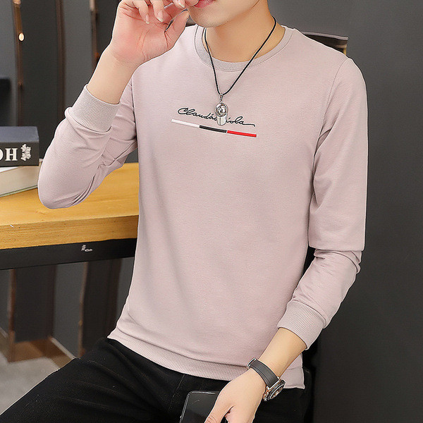 Модерна мъжка блуза в три цвята с бродерия и О-образно деколте