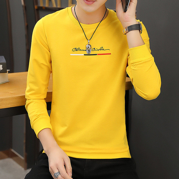 Модерна мъжка блуза в три цвята с бродерия и О-образно деколте