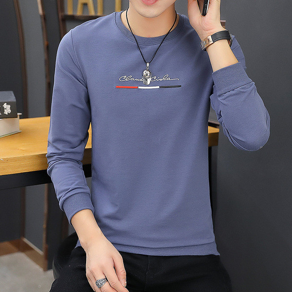 Модерна мъжка блуза в три цвята с бродерия и О-образно деколте