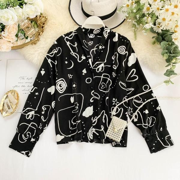 Модерна дамска риза с дълъг ръкав и копчета в бял и черен цвят