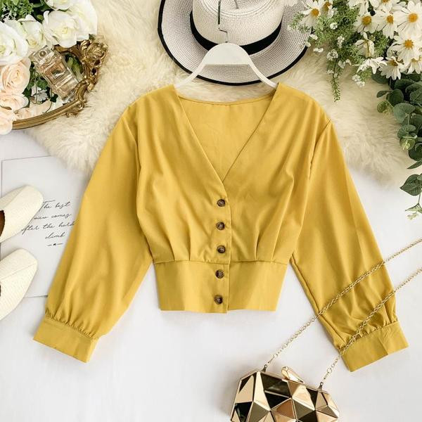 Модерна дамска риза с дълбоко деколте и копчета с 3/4 ръкав