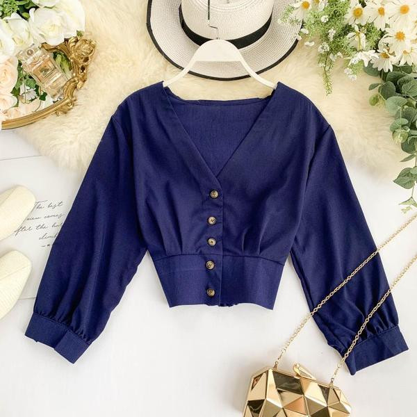 Модерна дамска риза с дълбоко деколте и копчета с 3/4 ръкав