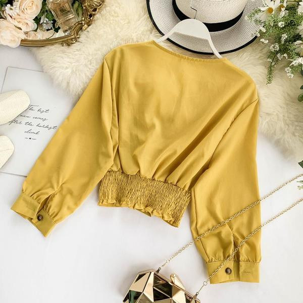 Модерна дамска риза с дълбоко деколте и копчета с 3/4 ръкав