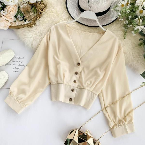 Модерна дамска риза с дълбоко деколте и копчета с 3/4 ръкав