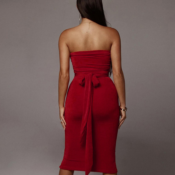 Стилна дамска рокля Slim модел в розов и червен цвят