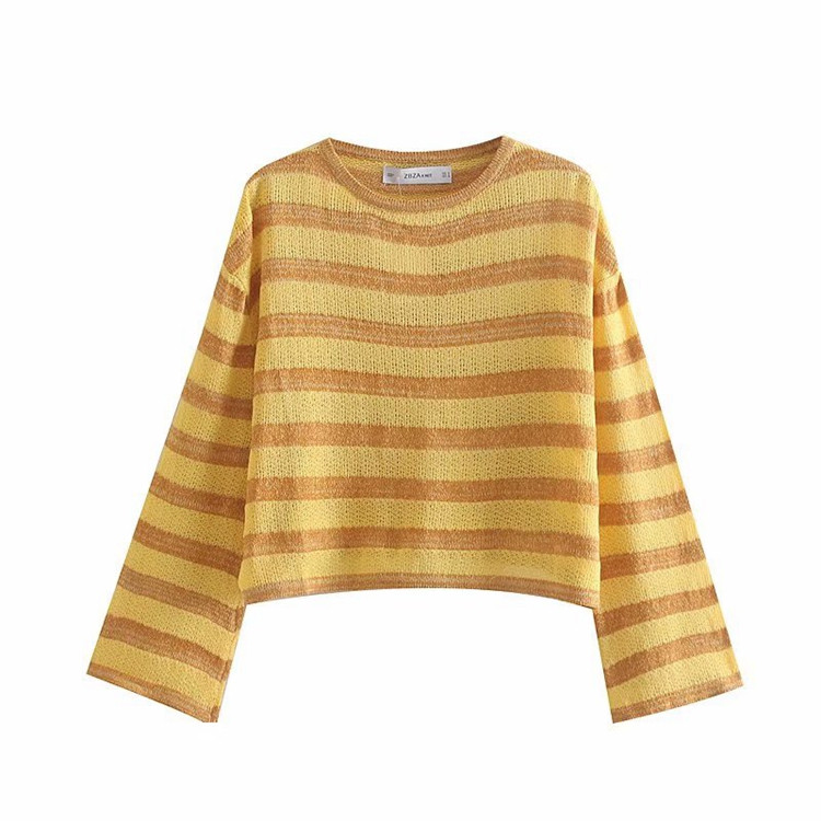 Дамски раиран пуловер в два цвята - широк модел