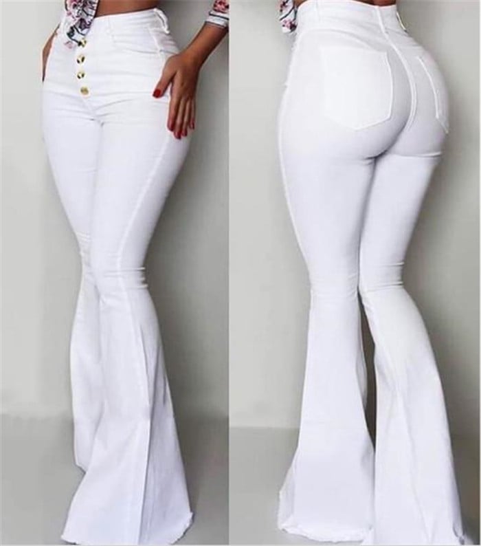 Модерен дамски дълъг панталон с висока талия и копчета
