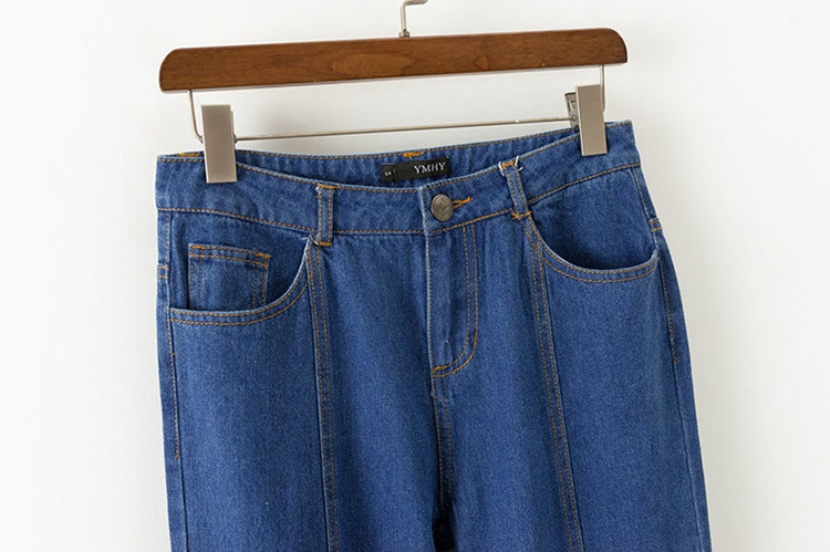 Дамски дънки тип чарлстон с ресни в син цвят