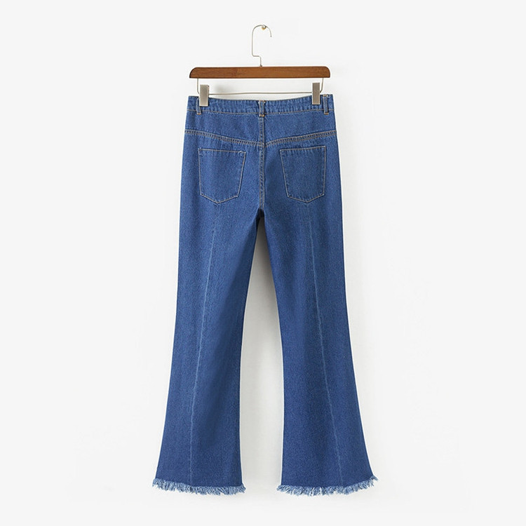 Дамски дънки тип чарлстон с ресни в син цвят