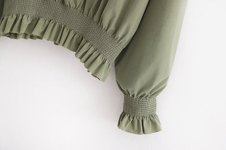 Дамска блуза с ластик на талията и ръкавите в зелен цвят