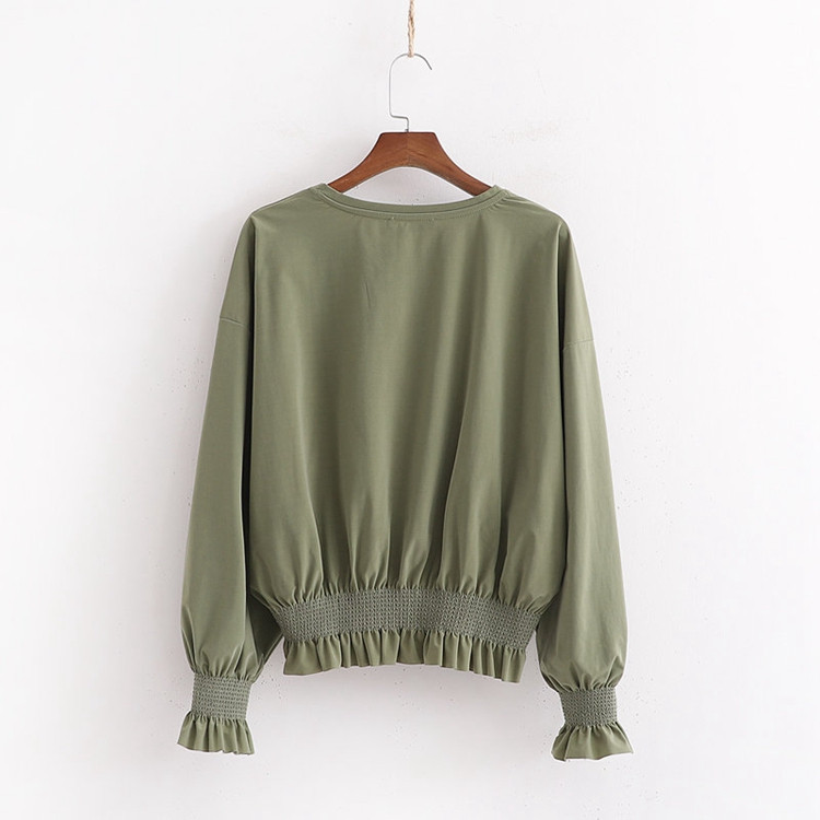 Дамска блуза с ластик на талията и ръкавите в зелен цвят