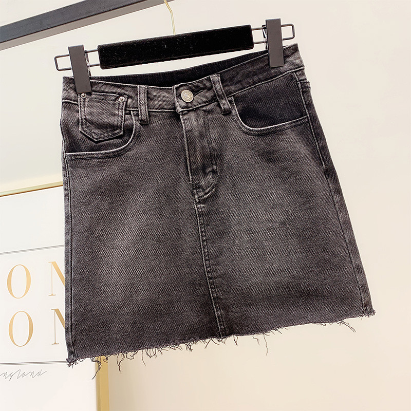 Fusta de denim de dama in albastru si negru