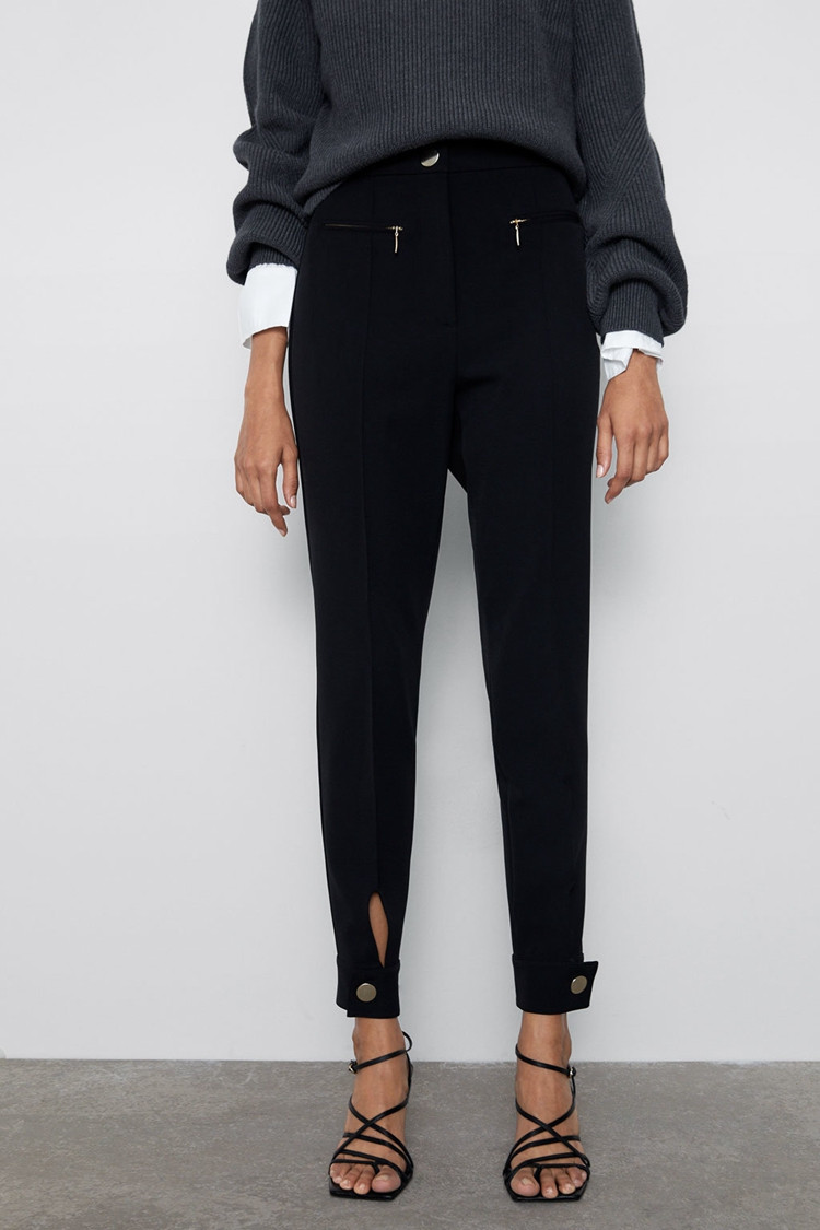 Елегантен дамски панталон с висока талия и ципове в черен цвят