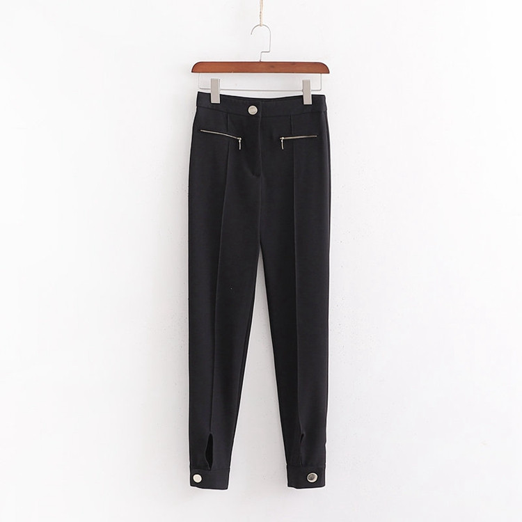 Елегантен дамски панталон с висока талия и ципове в черен цвят