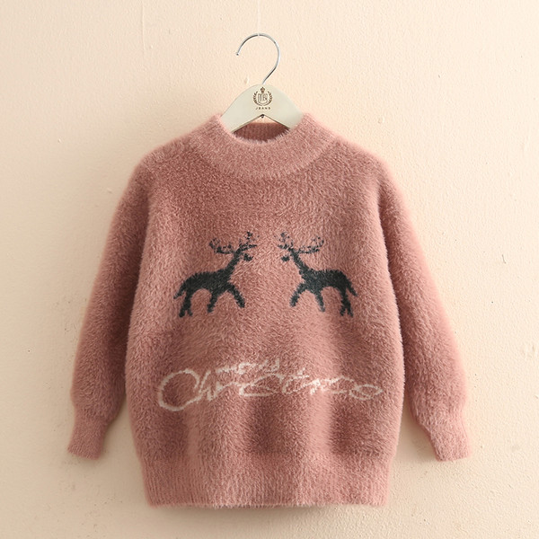 Μοντέρνο παιδικό πουλόβερ για κορίτσια με κεντήματα σε ροζ και λευκό χώμα