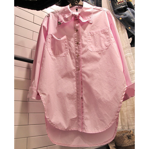 Дамска ежедневна риза асиметричен модел в розов цвят 