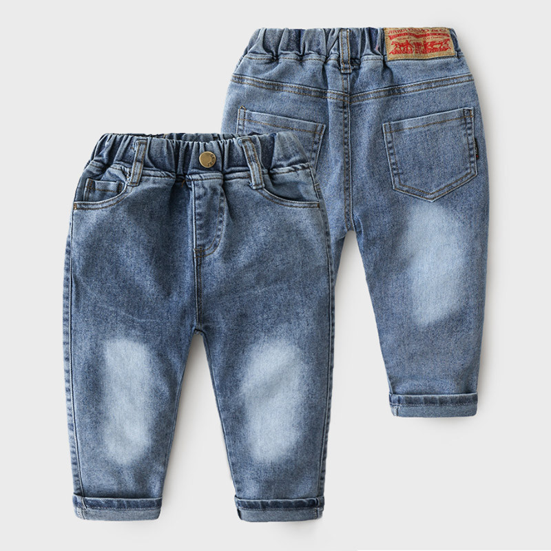 Модерни детски дънки за момчета с джобове - син цвят