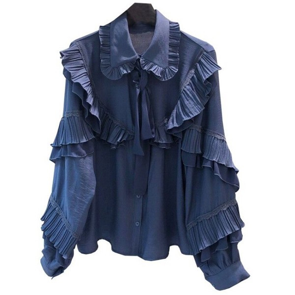 Stílusos női blúz lótusz ujjakkal és szalaggal a gallérján több színben