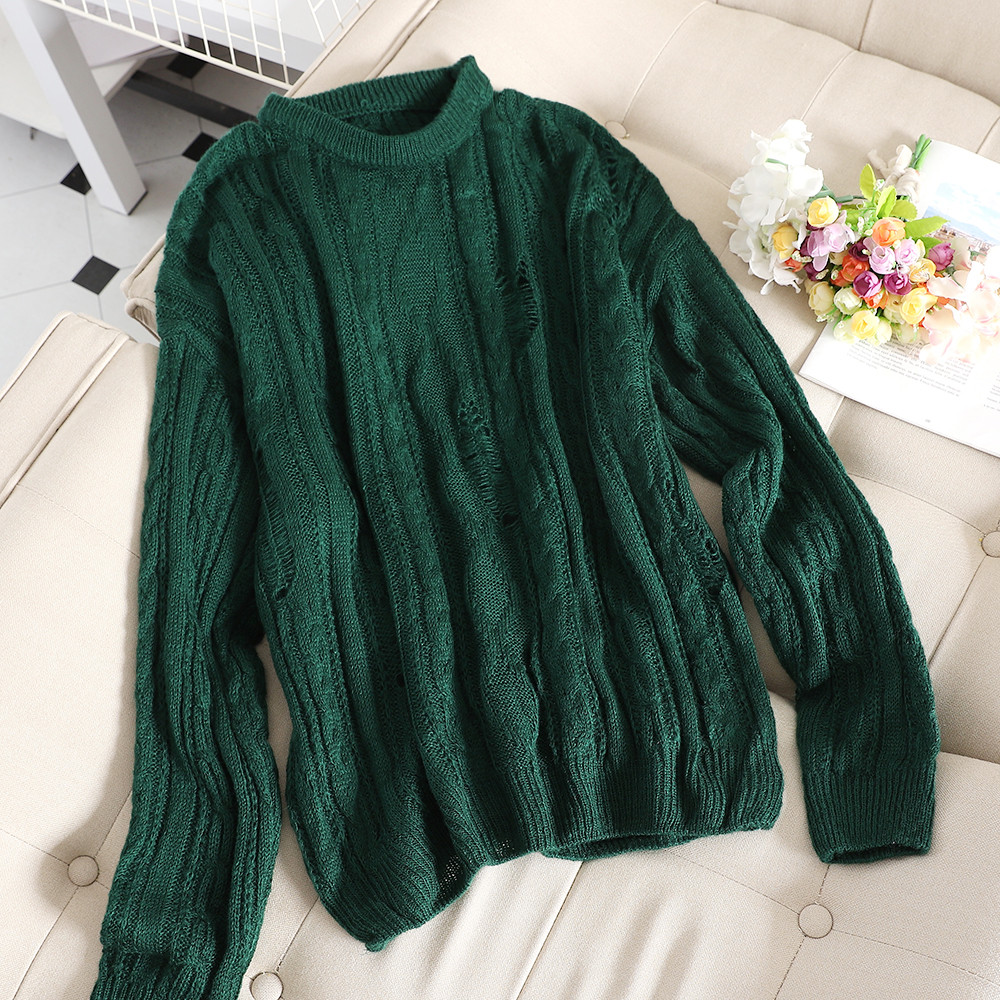 Alkalmi női pulóver O-nyakú zöld, narancssárga és fehér színben