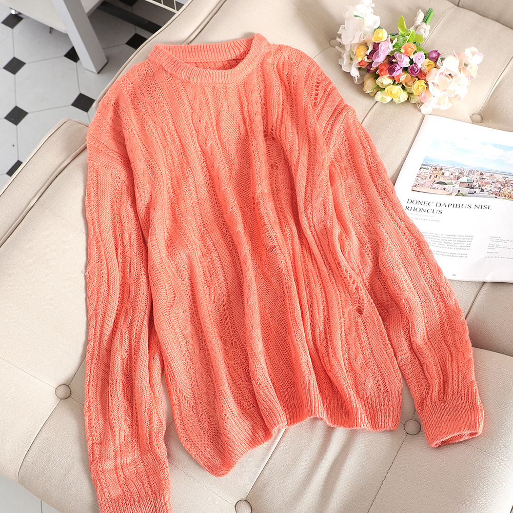 Alkalmi női pulóver O-nyakú zöld, narancssárga és fehér színben