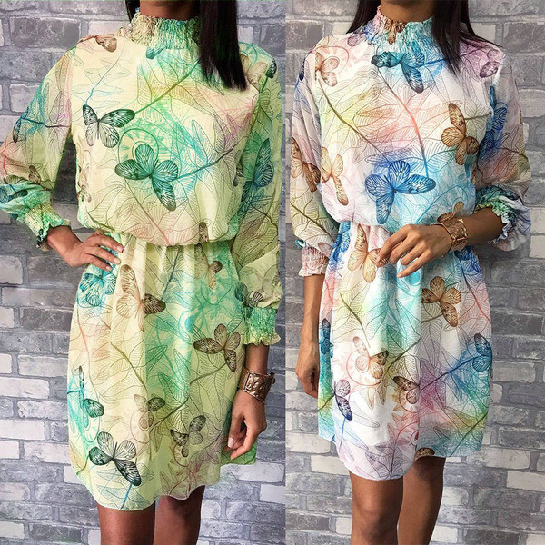 Lezser női ruha hosszú ujjal, virágmintával, két színben