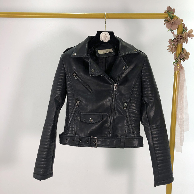 Női műbőr kabát három színben, cipzárral