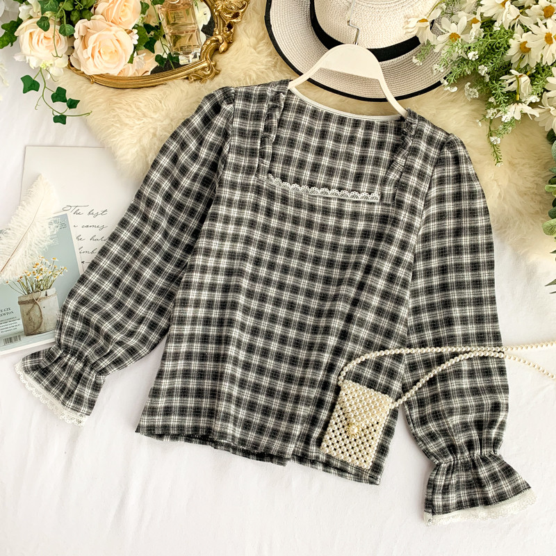 Alkalmi női kockás ing csipkével több színben