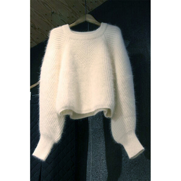 Γυναικείο χειμωνιάτικο πουλόβερ με λαιμό O σε λευκό χρώμα 