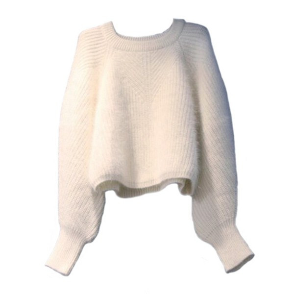 Γυναικείο χειμωνιάτικο πουλόβερ με λαιμό O σε λευκό χρώμα 